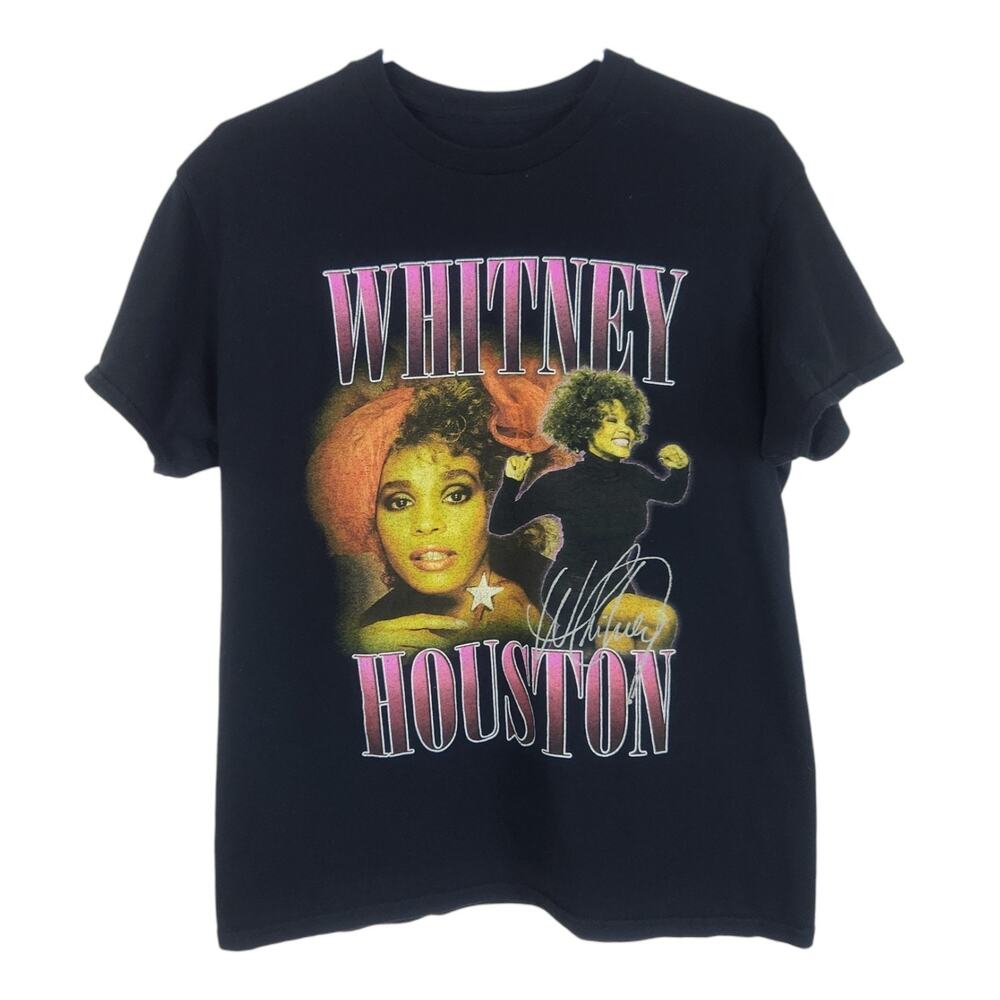 Whitney Houston Band Tee Medium Black Graphic Every Woman R&B Legend Concert Art